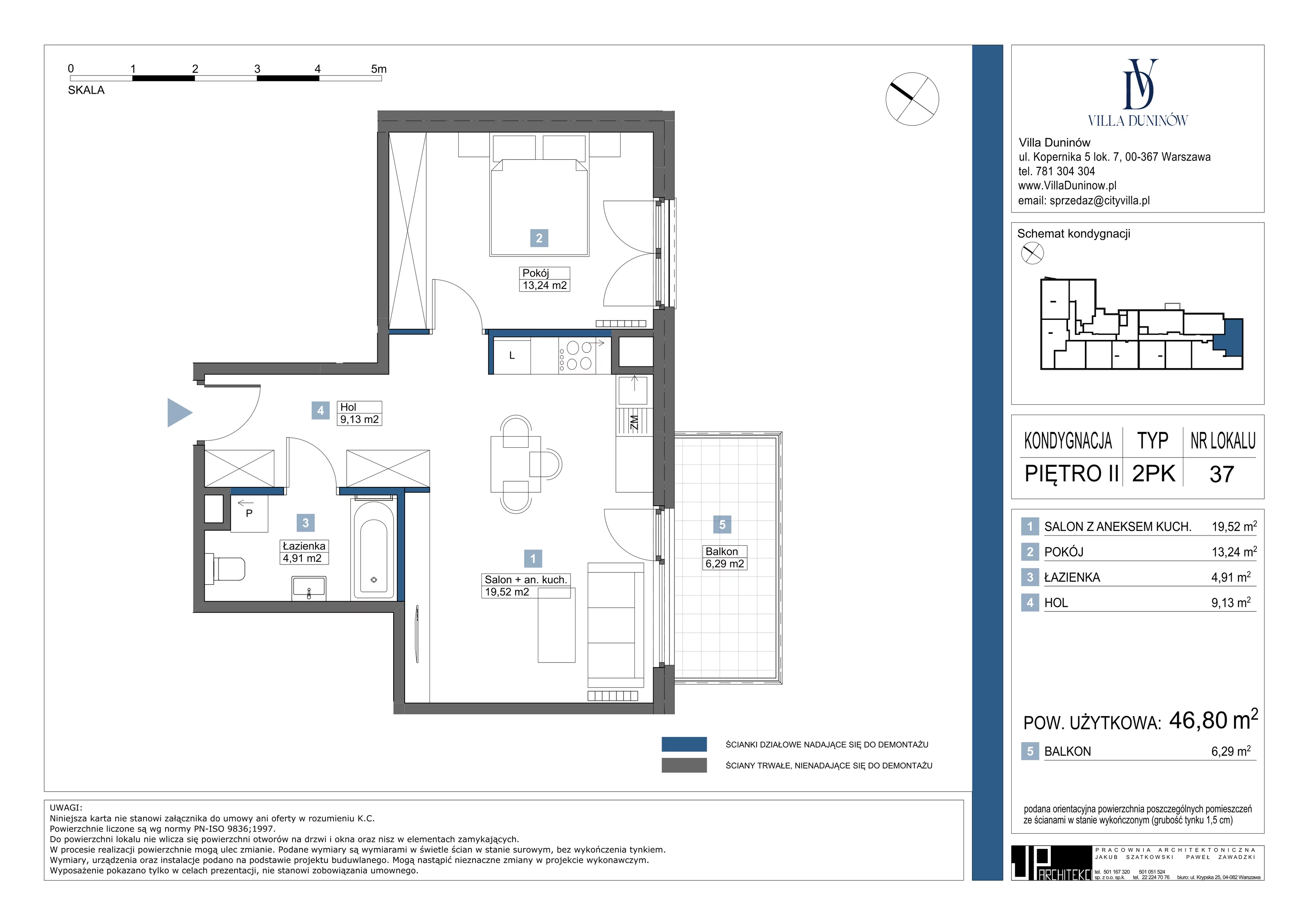 Mieszkanie 46,80 m², piętro 2, oferta nr 37, Villa Duninów, Warszawa, Białołęka, Henryków, ul. Duninów 7, 03-182 Warszawa